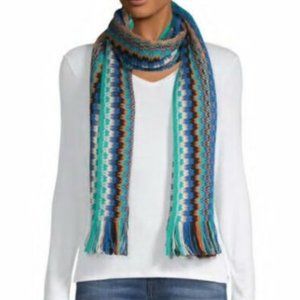 MISSONI Chevron Print Blue Multi Fringe Scarf